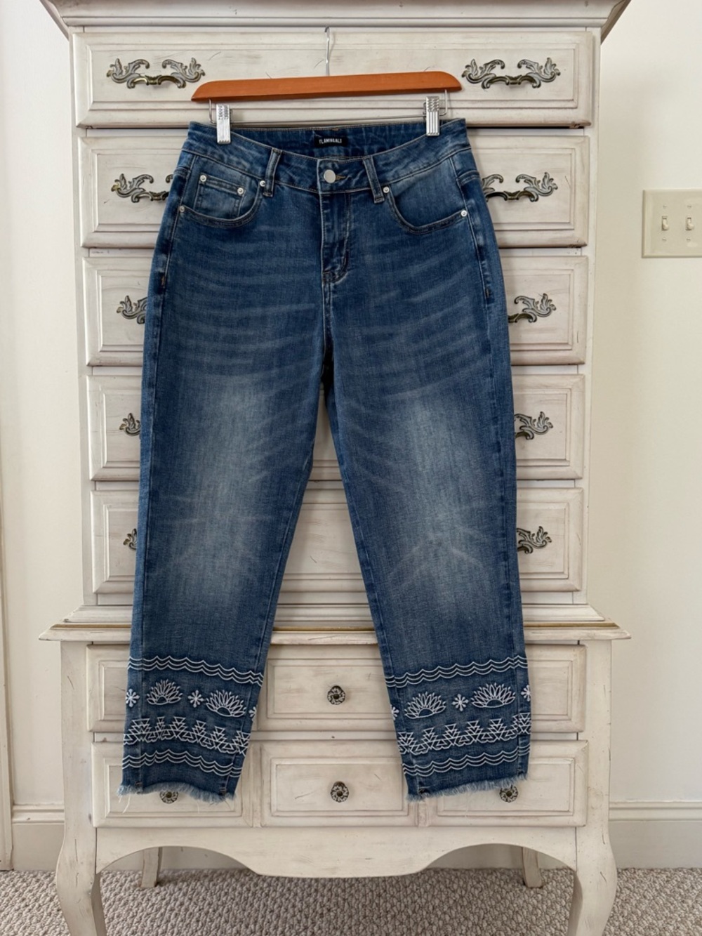 Boho Embroidered Cotton Jeans - Picture 1 of 4